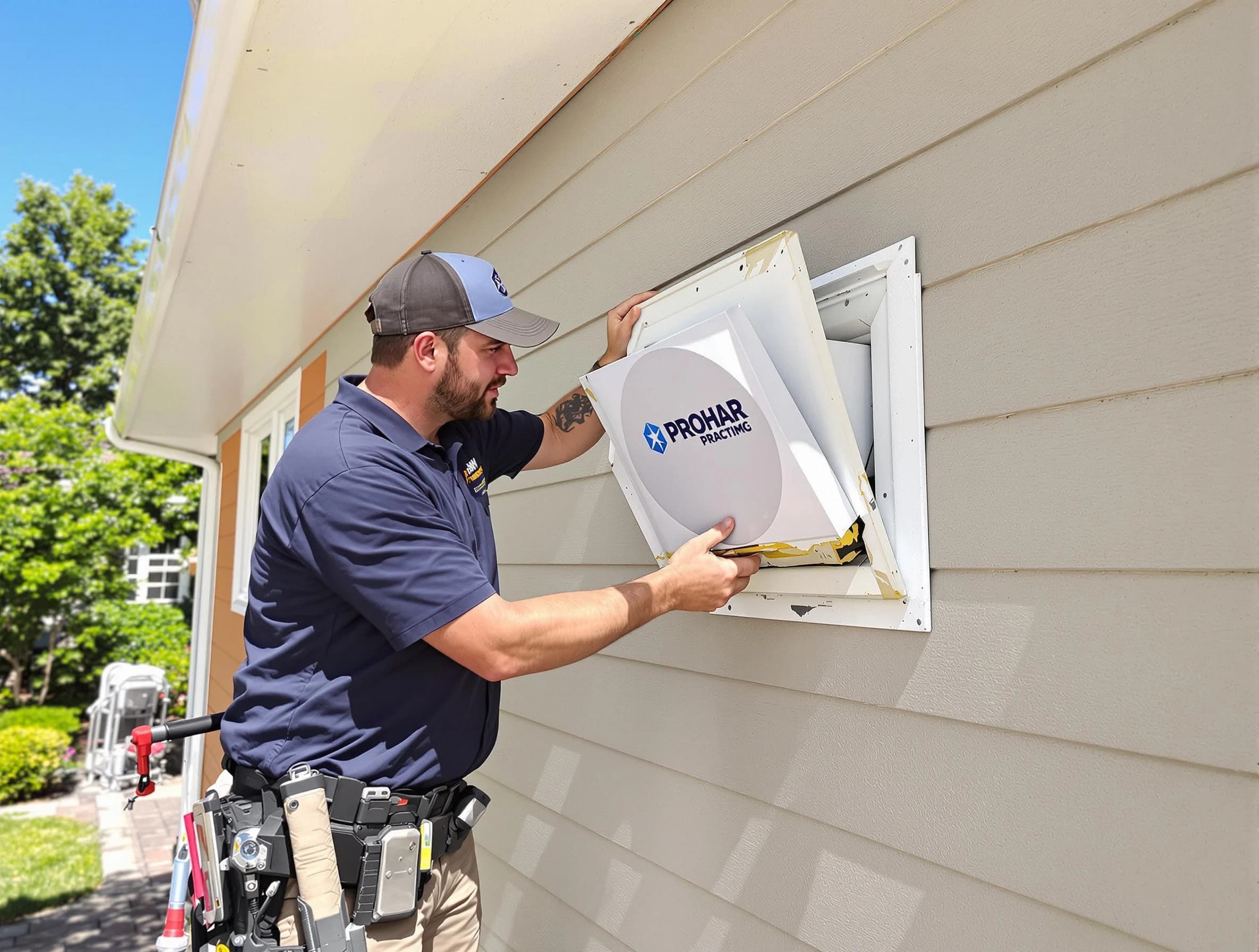 Nolensville Dryer Vent Cleaning technician installing a new protective dryer vent cover on a home in Nolensville