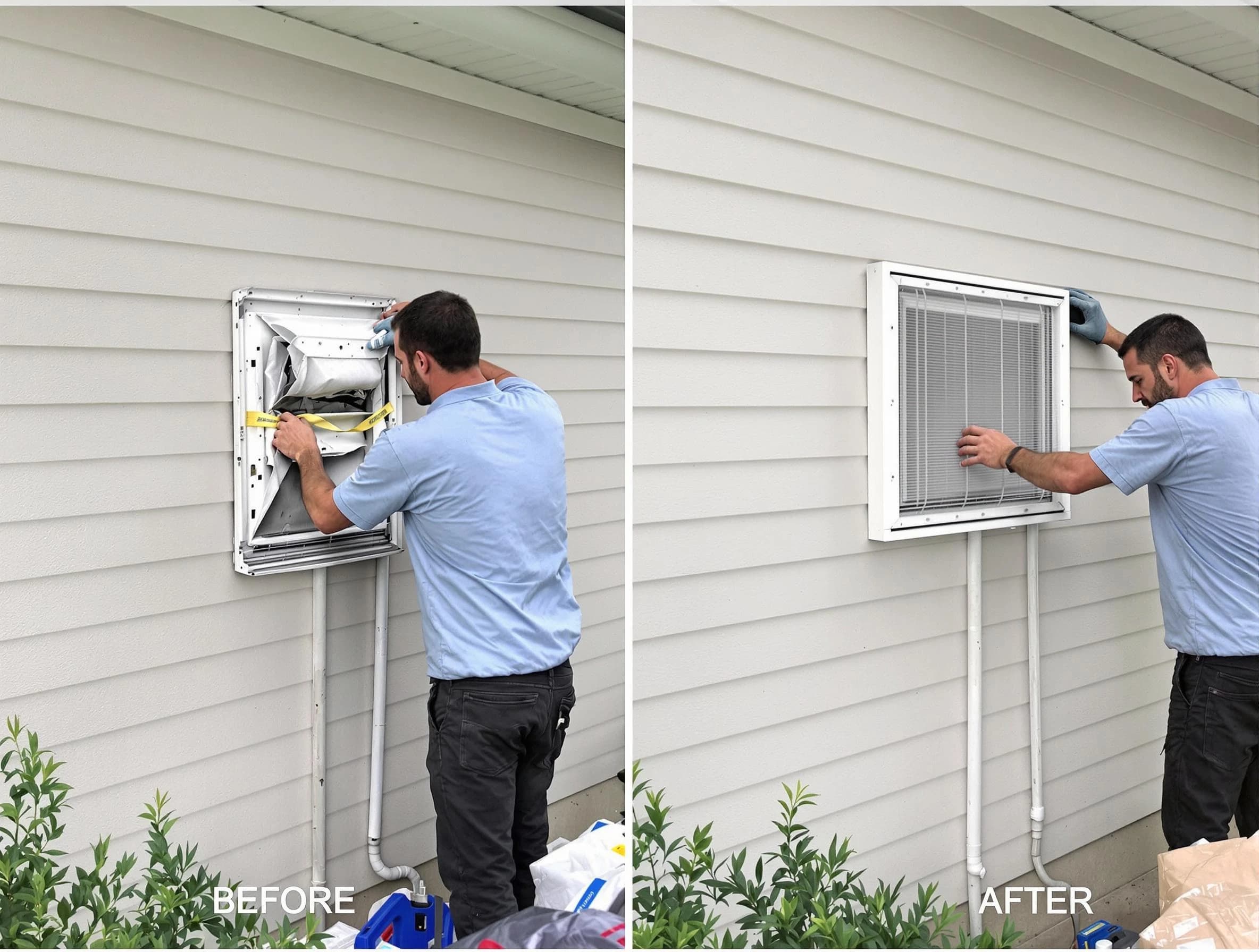 Nolensville Dryer Vent Cleaning technician installing high-quality dryer vent cover at a residential property in Nolensville